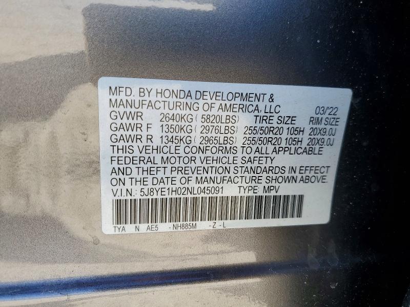 2022 Acura Mdx მანქანა იყიდება აუქციონზე, vin: 5J8YE1H02NL045091, აუქციონის ნომერი: 48802356