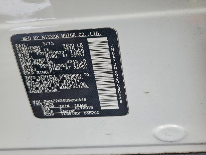 47661556 :رقم المزاد ، JN8AZ2NE9D9060648 vin ، 2013 Infiniti Qx56 مزاد بيع