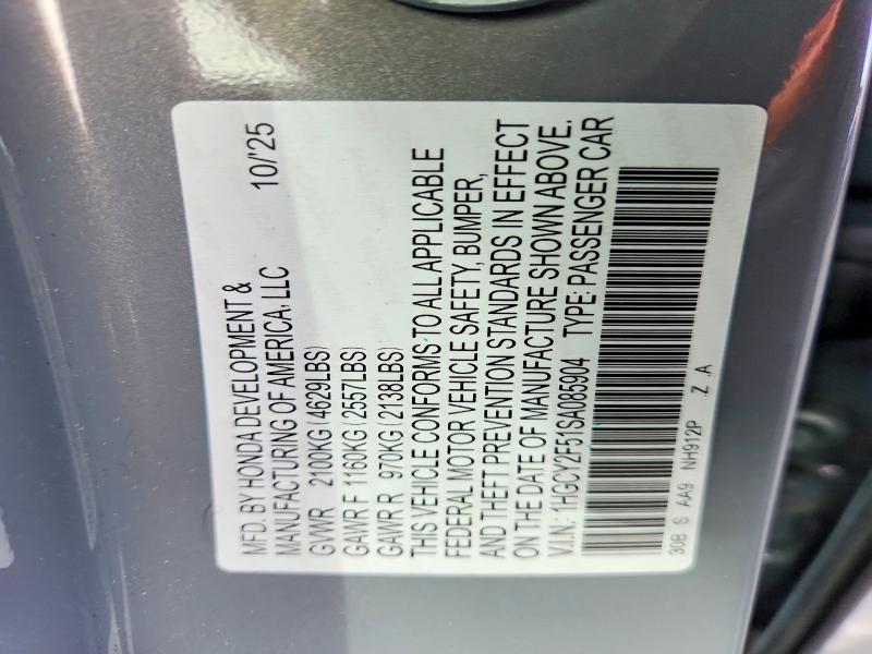 50086686 :رقم المزاد ، 1HGCY2F51SA085904 vin ، 2025 Honda Accord مزاد بيع