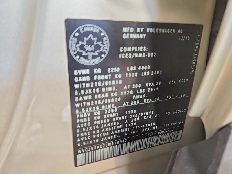 48411216 :رقم المزاد ، WVGJV3AX2EW570942 vin ، 2014 Volkswagen Tiguan مزاد بيع