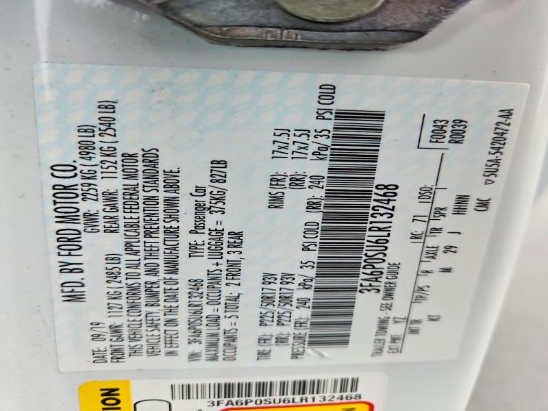Продаж на аукціоні авто 2020 Ford Fusion, vin: 3FA6P0SU6LR132468, номер лоту: 48440516