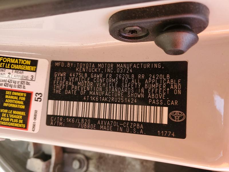 Продажа на аукционе авто 2024 Toyota Camry, vin: 4T1K61AK2RU251424, номер лота: 50629526