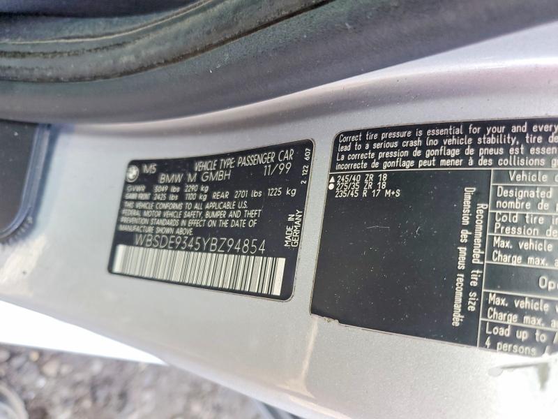 Aukcja sprzedaży 2000 Bmw M5, vin: WBSDE9345YBZ94854, numer aukcji: 51620996