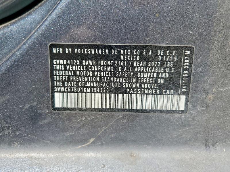 2019 Volkswagen Jetta მანქანა იყიდება აუქციონზე, vin: 3VWC57BU1KM154320, აუქციონის ნომერი: 50282846