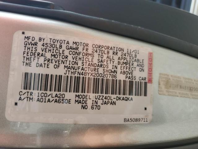 50639576 :رقم المزاد ، JTHFN48YX20020786 vin ، 2002 Lexus Sc مزاد بيع