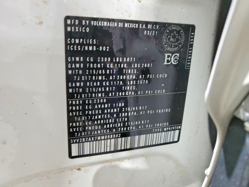 51489046 :رقم المزاد ، 3VV2B7AX7MM098942 vin ، 2021 Volkswagen Tiguan مزاد بيع