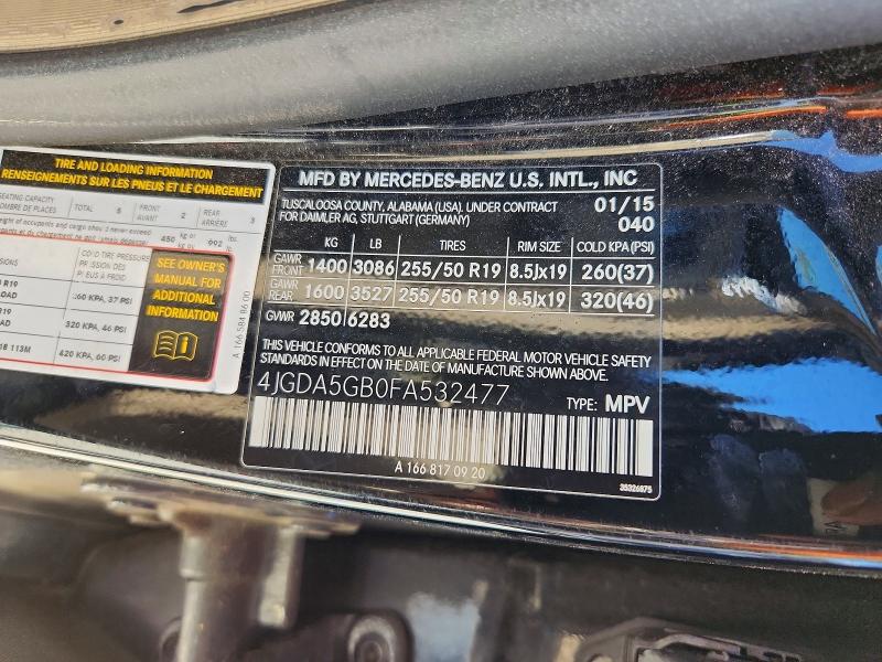 Aukcja sprzedaży 2015 Mercedes-benz Ml, vin: 4JGDA5GB0FA532477, numer aukcji: 49157906