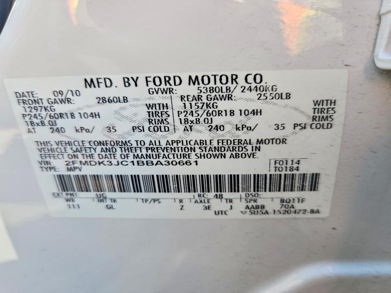 Продажа на аукционе авто 2011 Ford Edge, vin: 2FMDK3JC1BBA30661, номер лота: 50333366