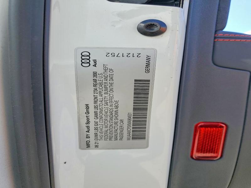 Aukcja sprzedaży 2021 Audi Rs5, vin: WUAAWCF5XMA904531, numer aukcji: 51029056