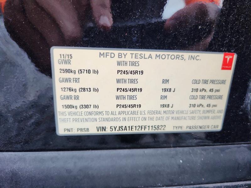 2015 Tesla Model S მანქანა იყიდება აუქციონზე, vin: 5YJSA1E12FF115822, აუქციონის ნომერი: 49298436