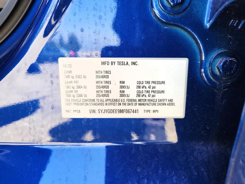 2021 Tesla Model Y მანქანა იყიდება აუქციონზე, vin: 5YJYGDEE9MF067441, აუქციონის ნომერი: 49310006