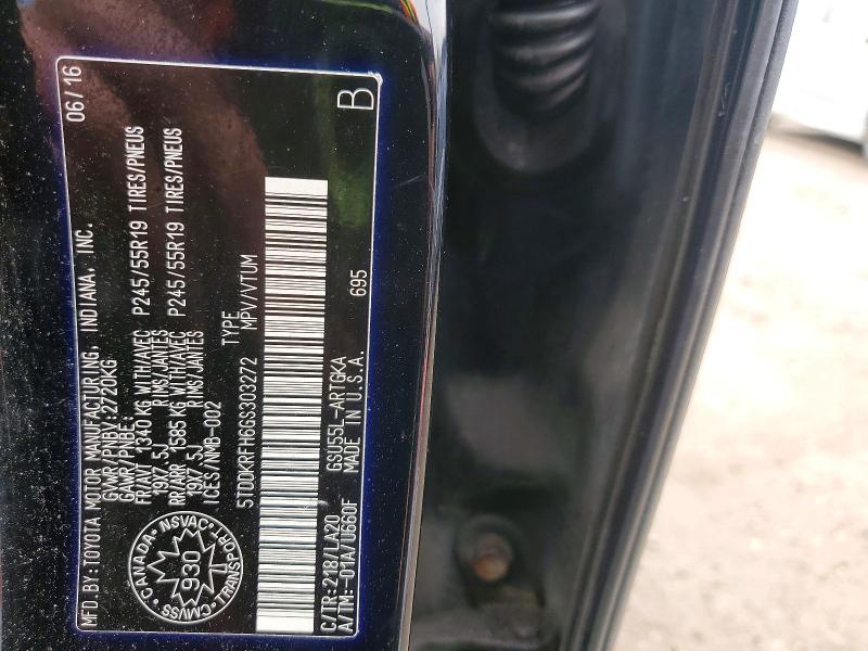 49765486 :رقم المزاد ، 5TDDKRFH6GS303272 vin ، 2016 Toyota Highlander مزاد بيع