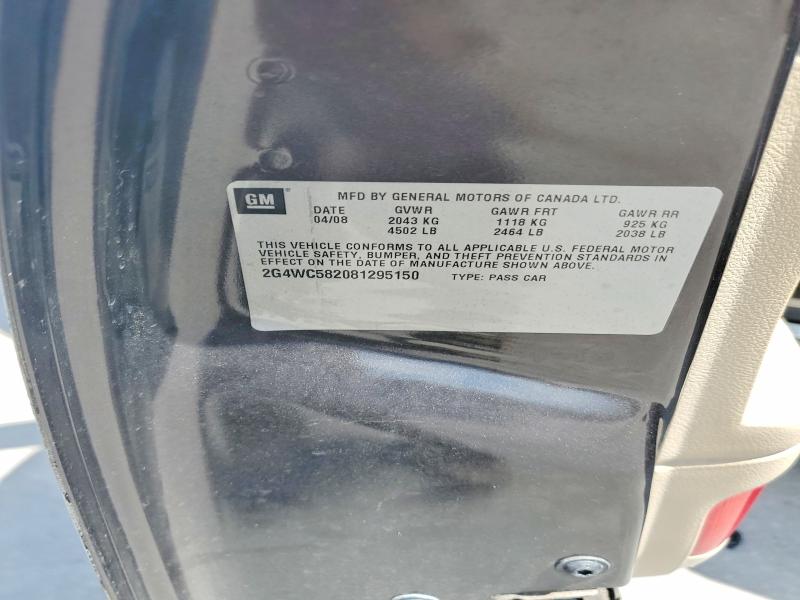 50766416 :رقم المزاد ، 2G4WC582081295150 vin ، 2008 Buick Lacrosse مزاد بيع