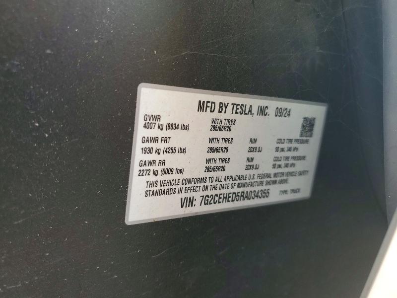 2024 Tesla Cybertruck მანქანა იყიდება აუქციონზე, vin: 7G2CEHED5RA034355, აუქციონის ნომერი: 48831756