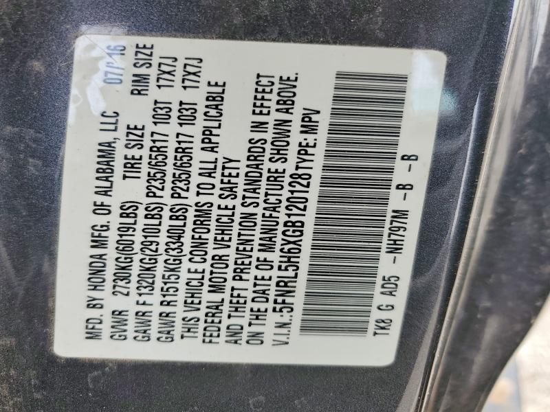 Auction sale of the 2016 Honda Odyssey, vin: 5FNRL5H6XGB120128, lot number: 49800076