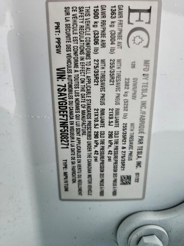 Aukcja sprzedaży 2022 Tesla Model Y, vin: 7SAYGDEF7NF508271, numer aukcji: 51068196
