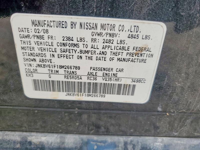 Aukcja sprzedaży 2008 Infiniti G35, vin: JNKBV61F18M266789, numer aukcji: 50789276