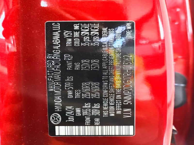 2024 Hyundai Santa Fe მანქანა იყიდება აუქციონზე, vin: 5NMP2DG17RH013162, აუქციონის ნომერი: 51300546