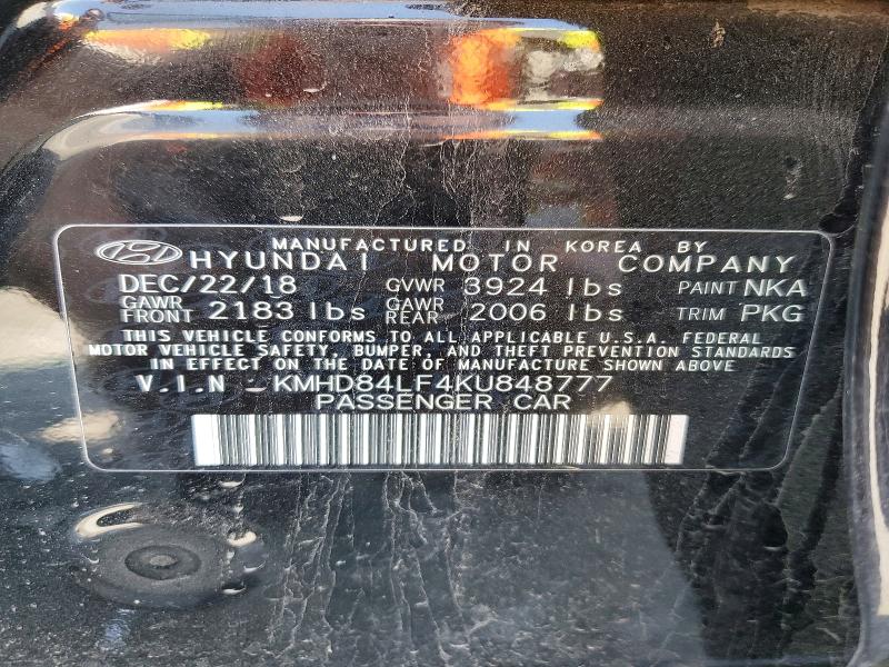 50705006 :رقم المزاد ، KMHD84LF4KU848777 vin ، 2019 Hyundai Elantra مزاد بيع