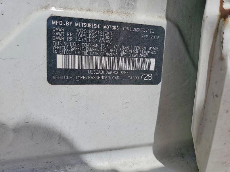 Продаж на аукціоні авто 2019 Mitsubishi Mirage, vin: ML32A3HJ9KH000283, номер лоту: 49438976