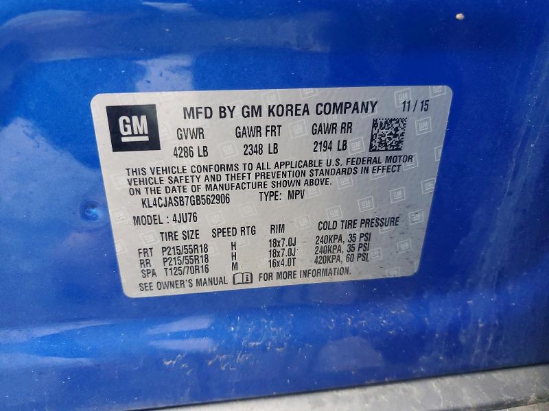 2016 Buick Encore მანქანა იყიდება აუქციონზე, vin: KL4CJASB7GB562906, აუქციონის ნომერი: 47746116