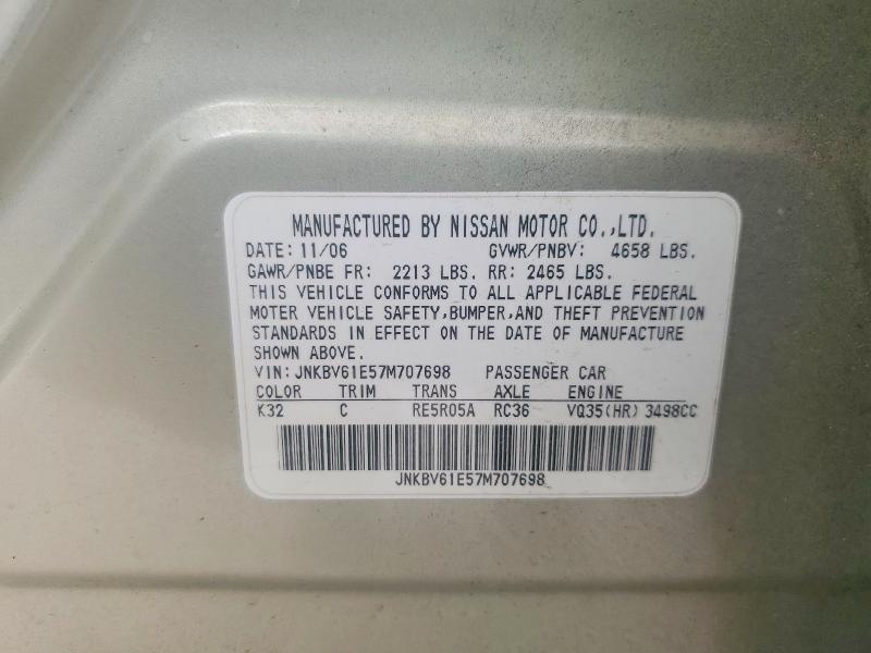 Продаж на аукціоні авто 2007 Infiniti G35, vin: JNKBV61E57M707698, номер лоту: 49068146