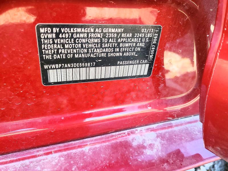 2013 Volkswagen Cc მანქანა იყიდება აუქციონზე, vin: WVWBP7AN3DE559817, აუქციონის ნომერი: 51243866