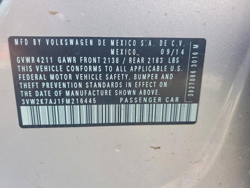 Aukcja sprzedaży 2015 Volkswagen Jetta, vin: 3VW2K7AJ1FM216445, numer aukcji: 49947406