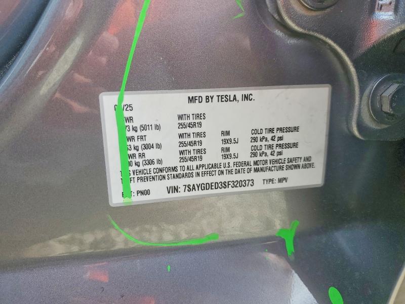 2025 Tesla Model Y მანქანა იყიდება აუქციონზე, vin: 7SAYGDED3SF320373, აუქციონის ნომერი: 50367686