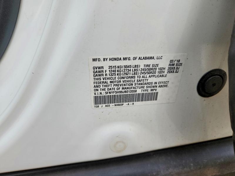 Продаж на аукціоні авто 2018 Honda Pilot, vin: 5FNYF5H99JB013558, номер лоту: 51562186
