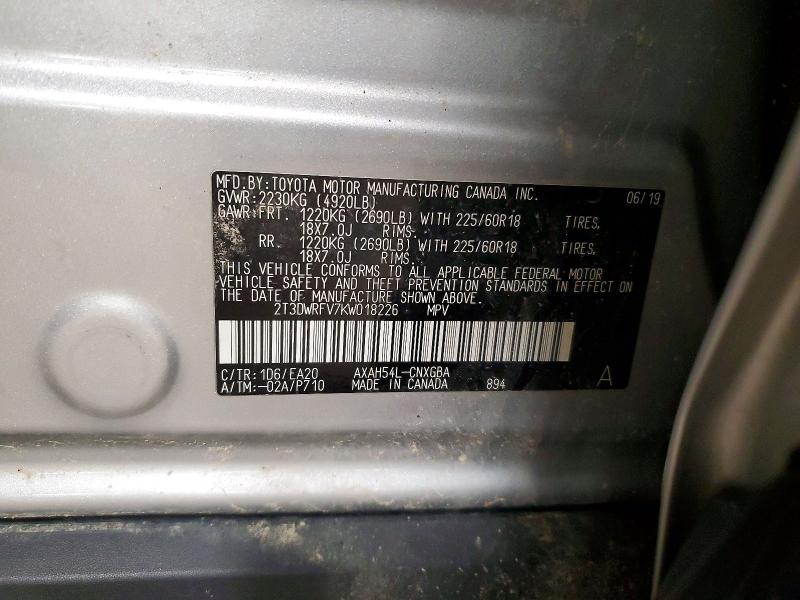 50301396 :رقم المزاد ، 2T3DWRFV7KW018226 vin ، 2019 Toyota Rav4 مزاد بيع