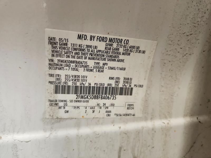 47729146 :رقم المزاد ، 2FMGK5D88FBA06735 vin ، 2015 Ford Flex مزاد بيع