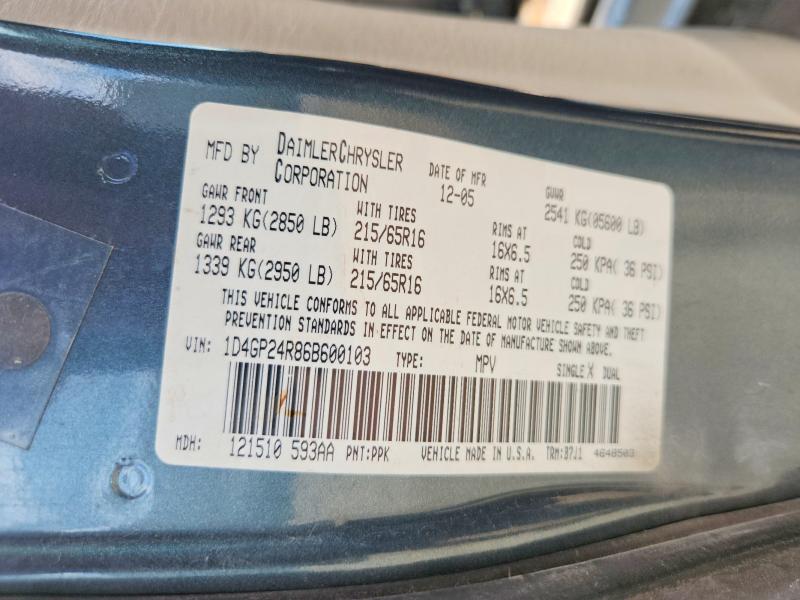 Продаж на аукціоні авто 2006 Dodge Grand Caravan, vin: 1D4GP24R86B600103, номер лоту: 51167606