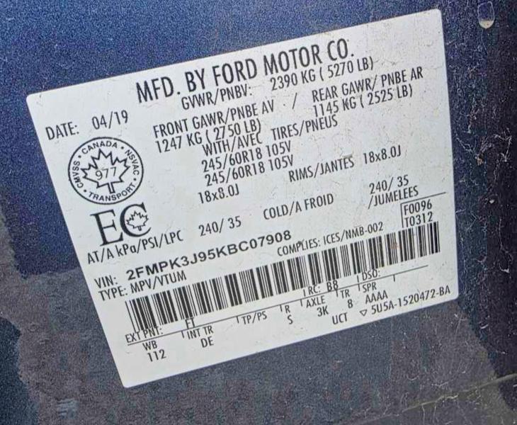2019 Ford Edge მანქანა იყიდება აუქციონზე, vin: 2FMPK3J95KBC07908, აუქციონის ნომერი: 49804636