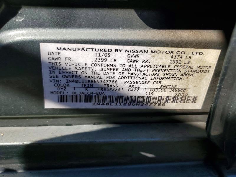 Aukcja sprzedaży 2006 Nissan Altima, vin: 1N4BL11E86N347786, numer aukcji: 48576706