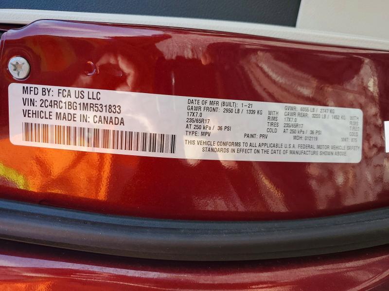 2021 Chrysler Pacifica მანქანა იყიდება აუქციონზე, vin: 2C4RC1BG1MR531833, აუქციონის ნომერი: 49229676