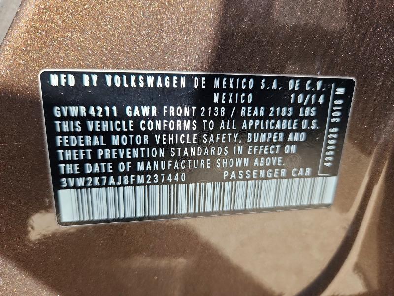 51802086 :رقم المزاد ، 3VW2K7AJ8FM237440 vin ، 2015 Volkswagen Jetta مزاد بيع