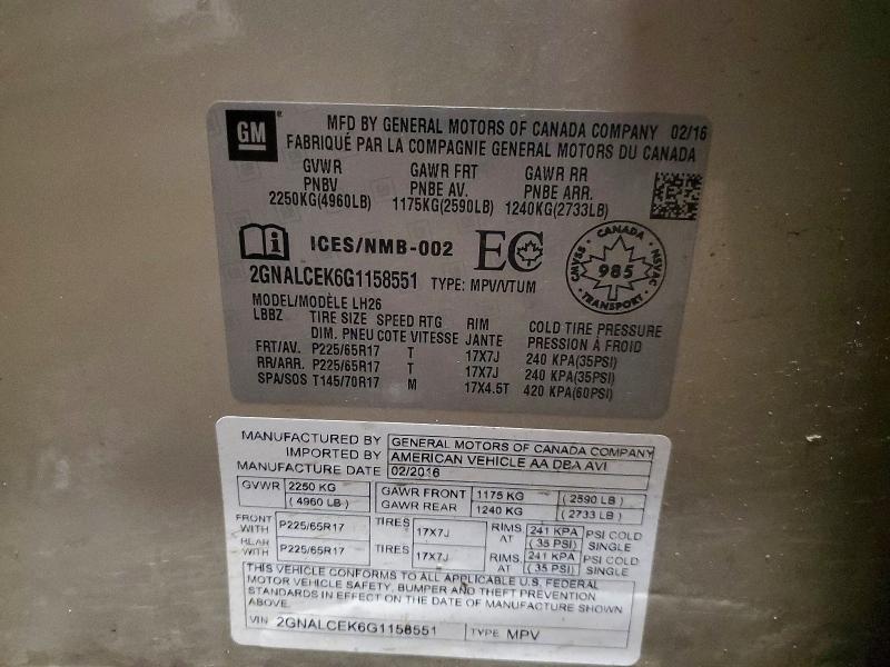 2016 Chevrolet Equinox მანქანა იყიდება აუქციონზე, vin: 2GNALCEK6G1158551, აუქციონის ნომერი: 48408646