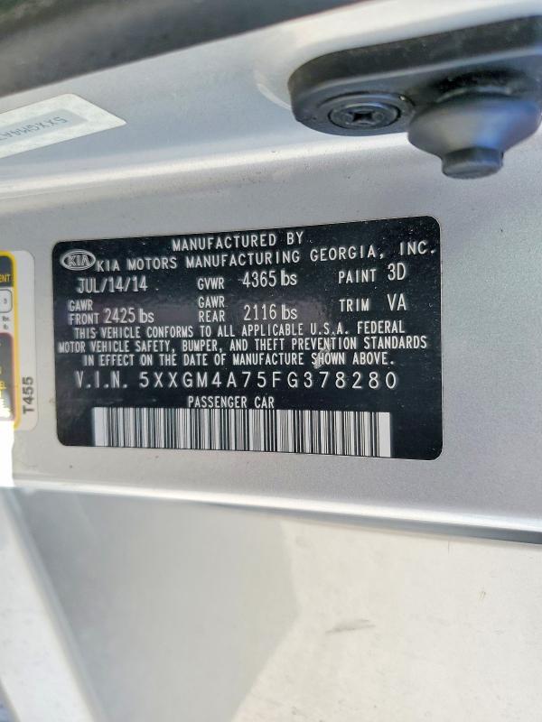 51663386 :رقم المزاد ، 5XXGM4A75FG378280 vin ، 2015 Kia Optima مزاد بيع