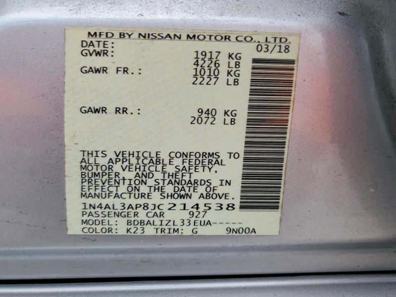 Продажа на аукционе авто 2018 Nissan Altima, vin: 1N4AL3AP8JC214538, номер лота: 51154226
