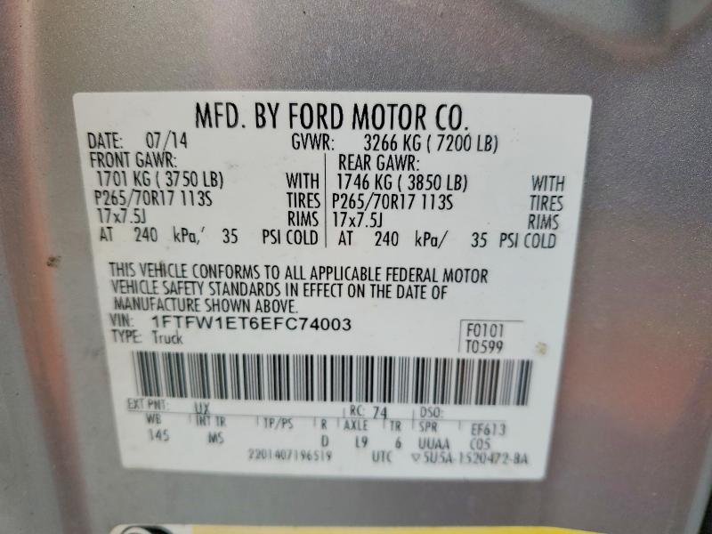 Aukcja sprzedaży 2014 Ford F150, vin: 1FTFW1ET6EFC74003, numer aukcji: 50780946