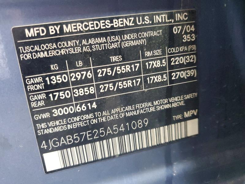 Продажа на аукционе авто 2005 Mercedes-benz Ml, vin: 4JGAB57E25A541089, номер лота: 51408876