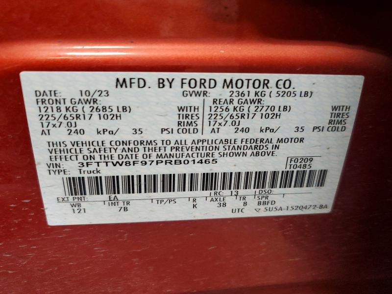 2023 Ford Maverick მანქანა იყიდება აუქციონზე, vin: 3FTTW8F97PRB01465, აუქციონის ნომერი: 51459416