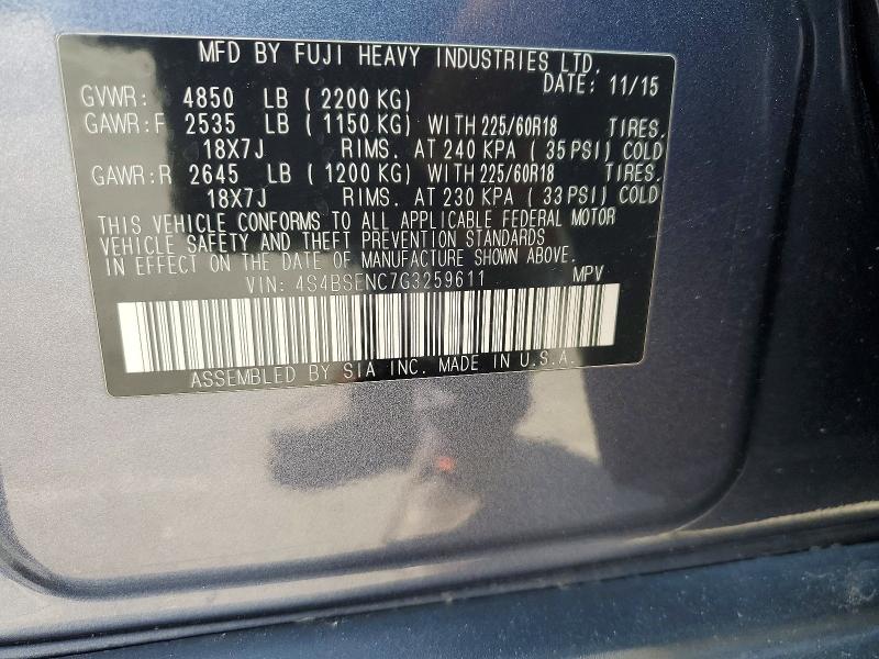 Aukcja sprzedaży 2016 Subaru Outback, vin: 4S4BSENC7G3259611, numer aukcji: 50322386
