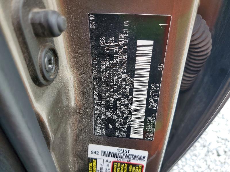 50222246 :رقم المزاد ، 5TFUM5F10AX013679 vin ، 2010 Toyota Tundra مزاد بيع