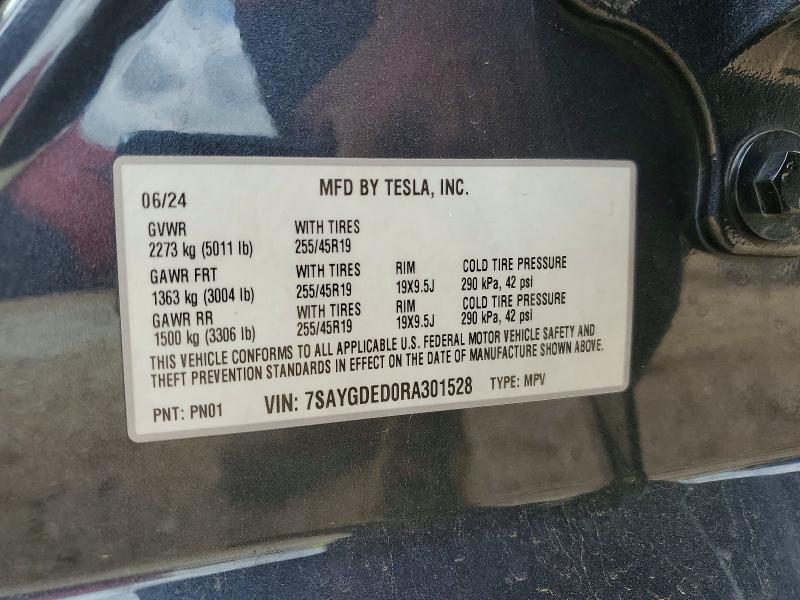 Продаж на аукціоні авто 2024 Tesla Model Y, vin: 7SAYGDED0RA301528, номер лоту: 48333656