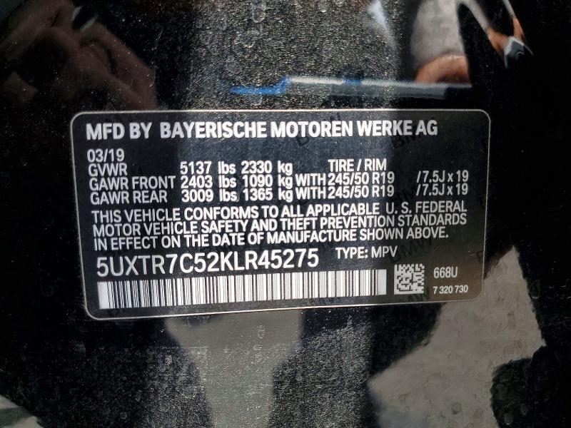 Продаж на аукціоні авто 2019 Bmw X3, vin: 5UXTR7C52KLR45275, номер лоту: 51380116