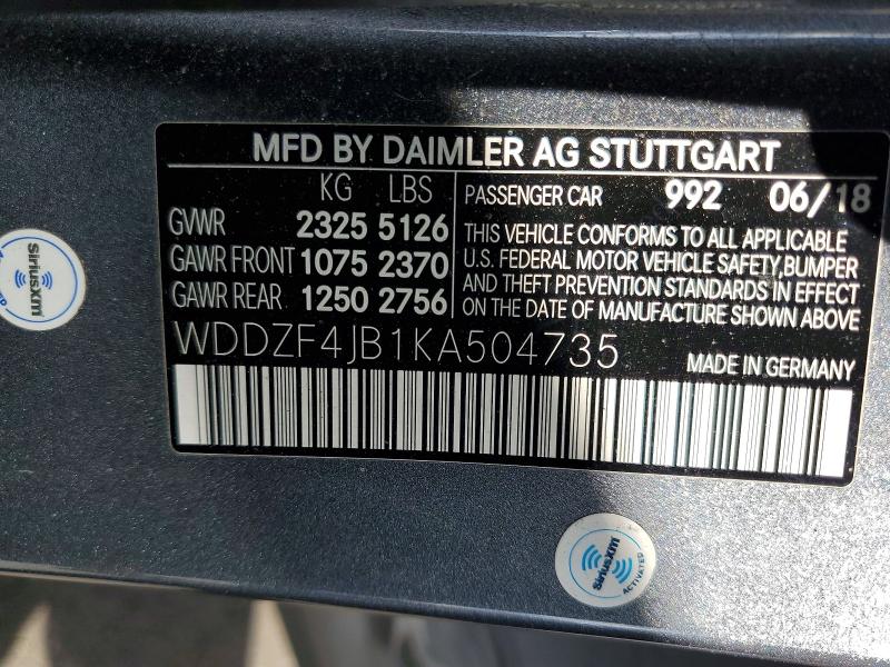 Продаж на аукціоні авто 2019 Mercedes-benz E, vin: WDDZF4JB1KA504735, номер лоту: 51650526