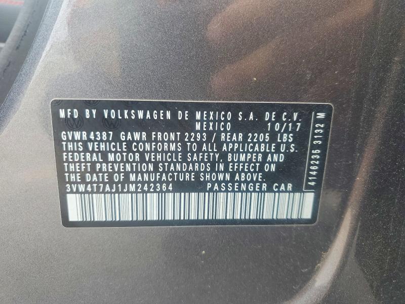 Продаж на аукціоні авто 2018 Volkswagen Jetta, vin: 3VW4T7AJ1JM242364, номер лоту: 47759126