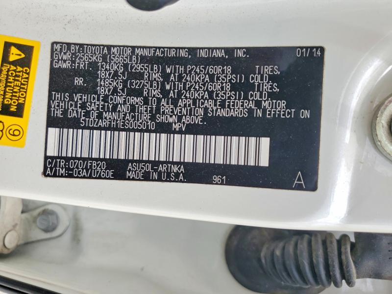 49346956 :رقم المزاد ، 5TDZARFH1ES005010 vin ، 2014 Toyota Highlander مزاد بيع